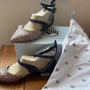 Chiara Ferragni Multicolor Glitter Ankle Strap Flats